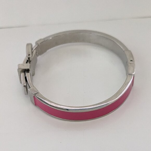 MICHAEL KORS Pink Enamel Silver Tone Buckle Bangle Bracelet - Picture 2 of 6